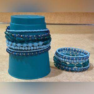 Women’s: set of 2 turquoise and silver wrap around /cuff 10 inch round bracelets